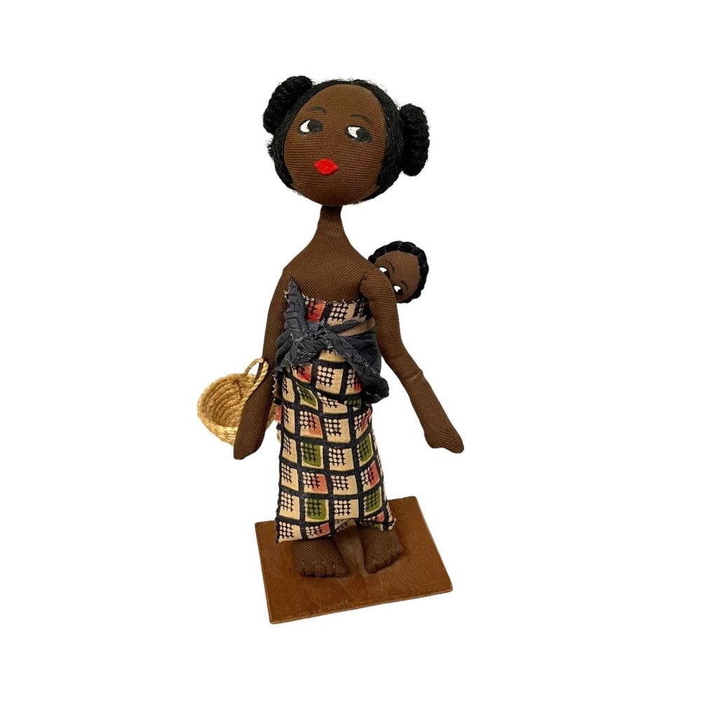 Unbranded African Folk Art Cloth Doll Mother and Baby Brown Multicolor Handmade